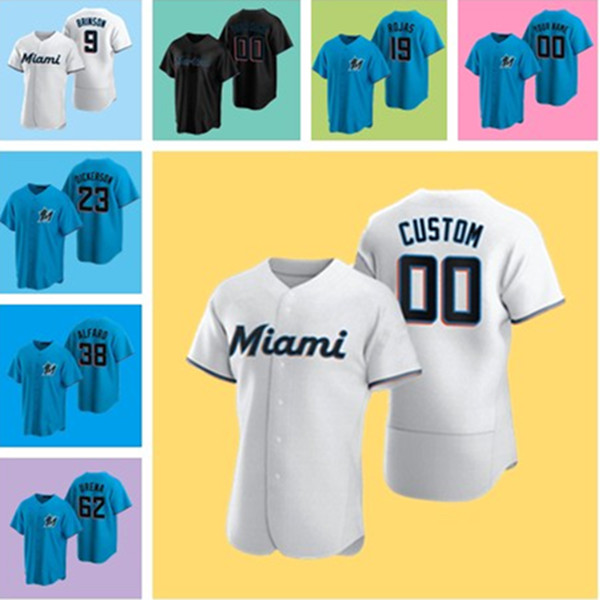 

2021 Marlins 9 Lewis Brinson jerseys 19Miguel Rojas 6 Starling Marte 65 Jesus Sanchez 38 Jorge Alfaro 55 Jon Berti 62 Jose Urena baseball jersey, Youth's color 4
