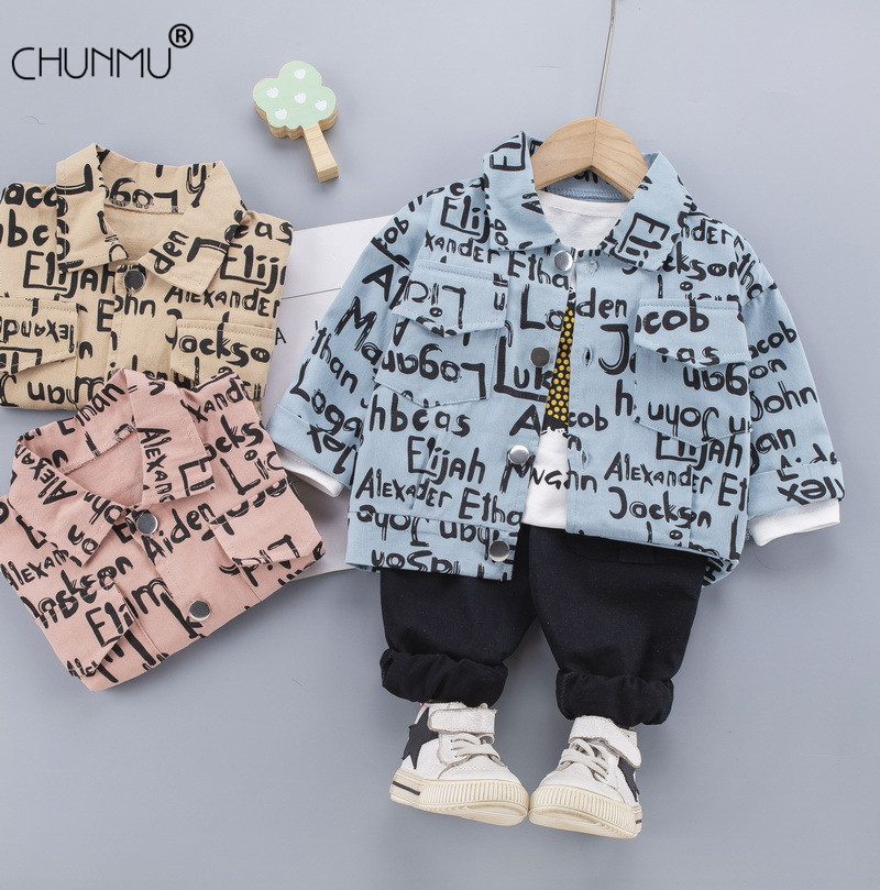 

Fashion Spring Autumn Children's Cotton Fashion Denim Hooded Coat Jeans Suits Kids Clothes Sets Baby Boys Outfit Coat Suit 210304, White