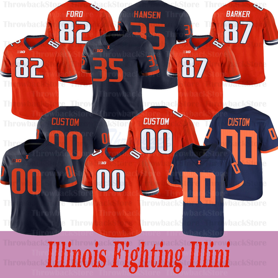 

Custom Illinois Fighting Illini Football Jersey #86 Donny Navarro #35 Jake Hansen #47 Oluwole Betiku Jr. #87 Daniel Barker Jerseys, Orange