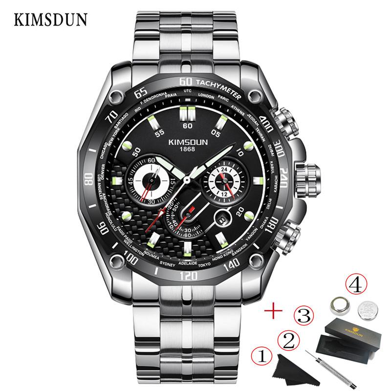

Wristwatches Men's Sports Watch Quartz Chronograph Three Eyes Wristwatch Classic Stainless Steel Men Fashion Waterproof Business Clock, K-2001b-6