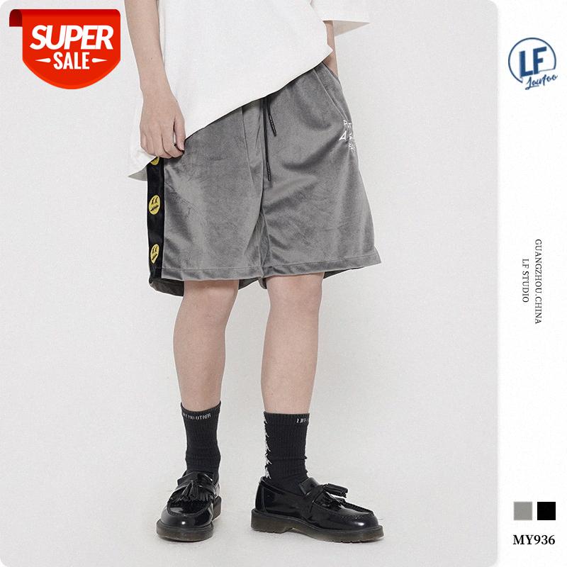 

LawFoo men's smiley face letter embroidery velvet shorts casual pants #Pv7R, Black