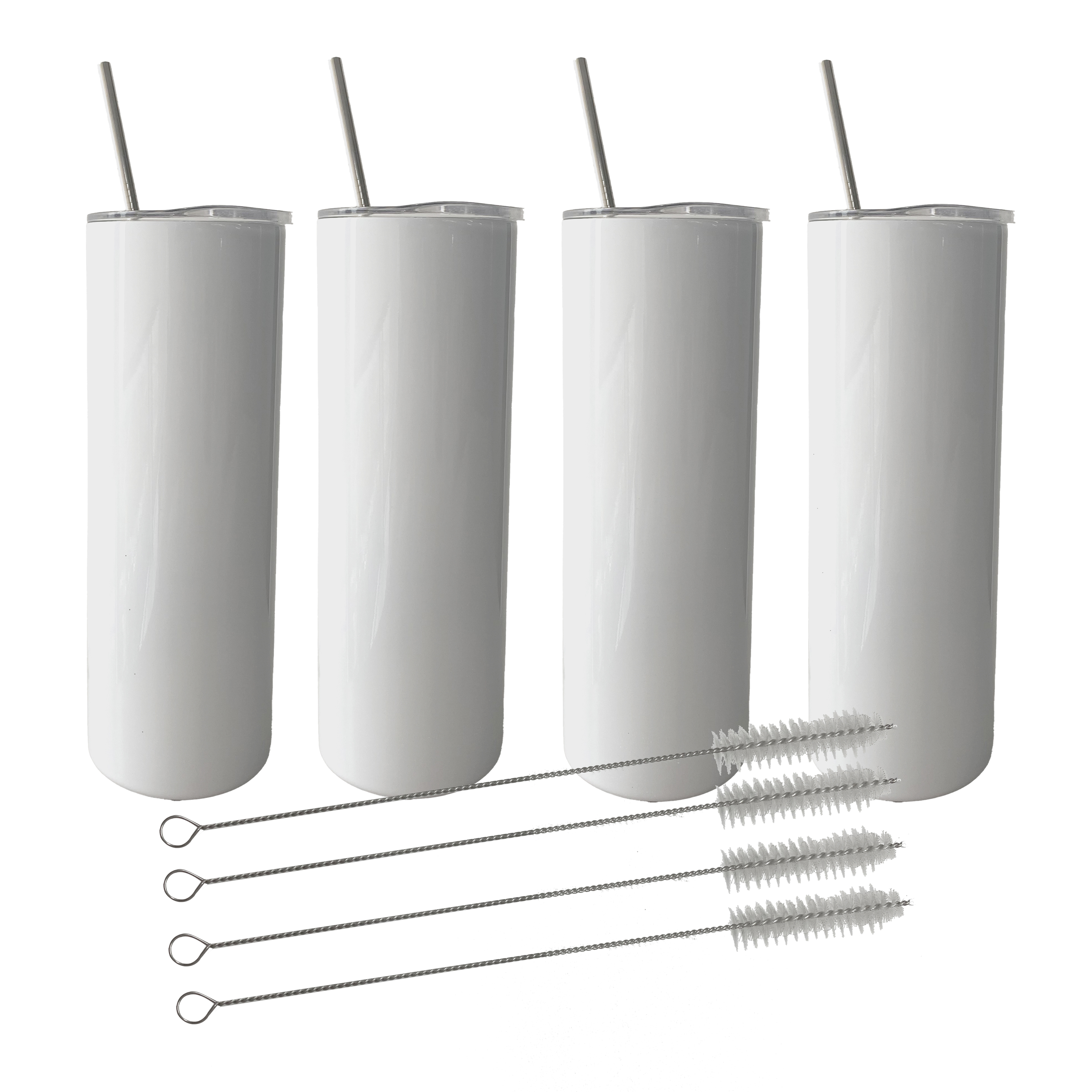 

Sublimation 20oz STRAIGHT Tumbler Stainless Steel Skinny Tumblers Blank Insulated Coffee Mug with METAL Straw Rubber Bottom and Brush, White