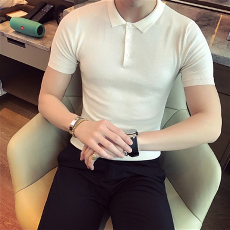 

2021 Short-sleeved T-shirt Tide the Trend of Slim Summer New Ice Silk Shirt Ins Lapel Gt7e