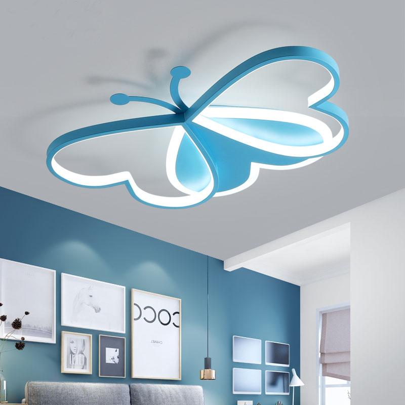 

Modern LED Ceiling Lights Cute Butterfly Childrens Room Iron Nordic Creative Blue Pink Boys And Girls Nursery Bedroom Decor Lamp