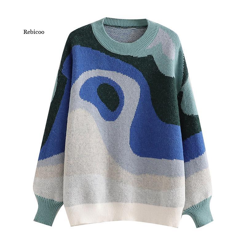 

Women's Sweaters Autumn Women Chic Printed Vintage Batwing Long Sleeve O Neck Jumper Tops Female Fashion Casual, White;black