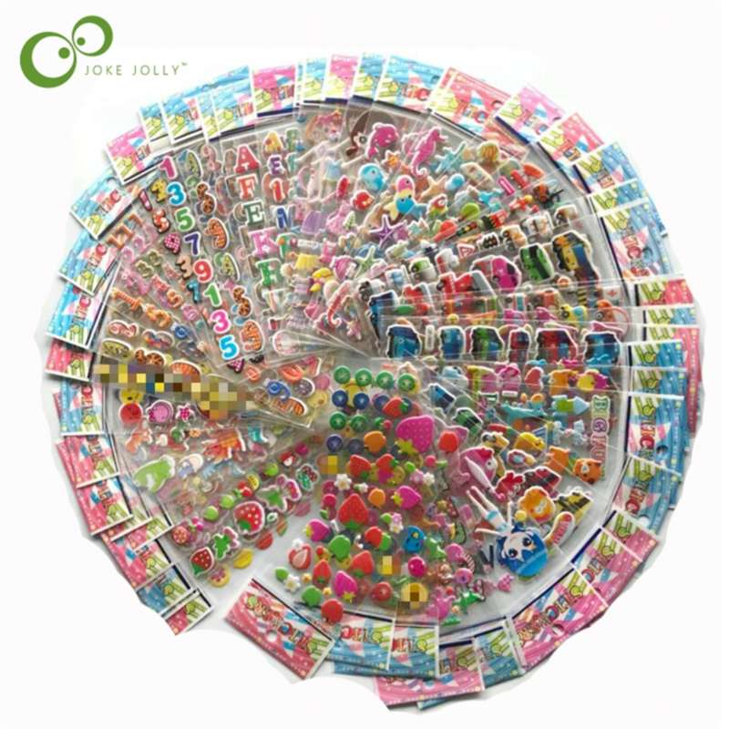 

100 sheets Sticker Kids Cute 3D Cartoon Stickers Mixed School Teacher Reward Children Early Learning Toys for Children GYH 210928
