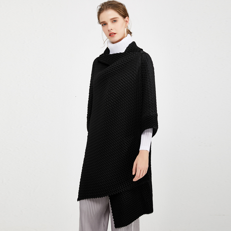 

2021 New the Latest Folds Cardigan Trenchcoat Women Casual Lapel Side Button Windbreaker Plus Size Long Winter Coat 5205 Xqt1, Black