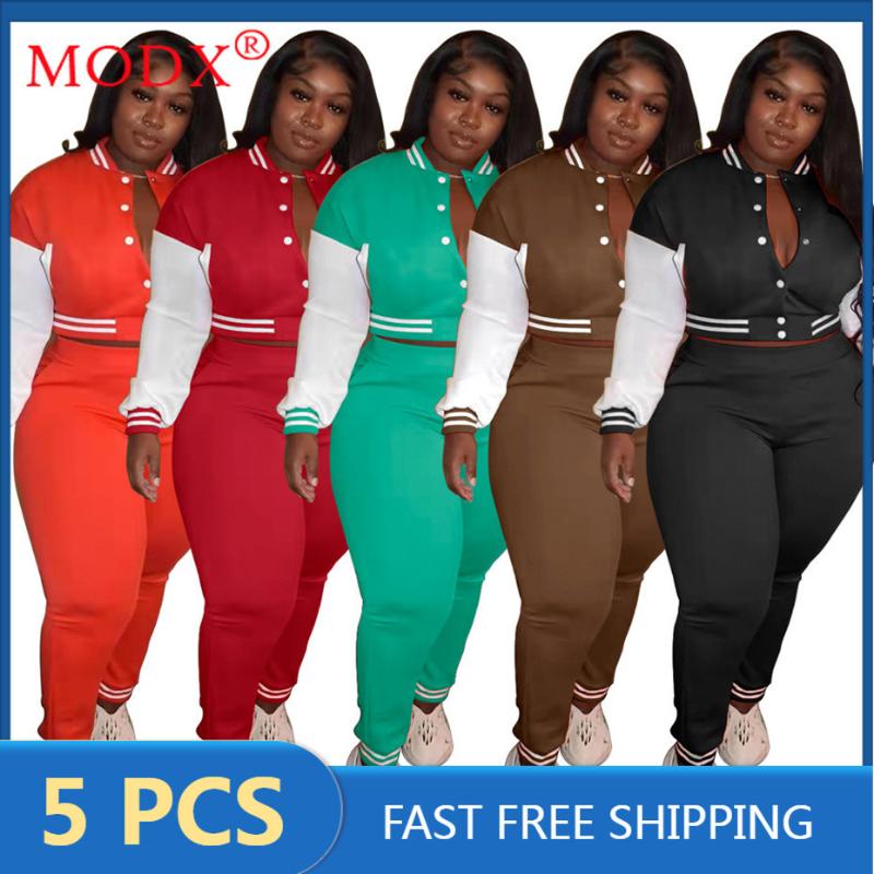 

Women's Two Piece Pants Fall Women Tracksuits Single Breasted Jacket + Cargo Pant 2 Set Outfits Oversized XL-5XL Bulk Items Wholesale Lots, White