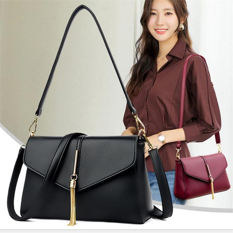 

soft leather Shoulder Bag For Women 2021 new purse Designer Handbags Female Travel Crossbody Bag ladies tassel Sling, Photo color