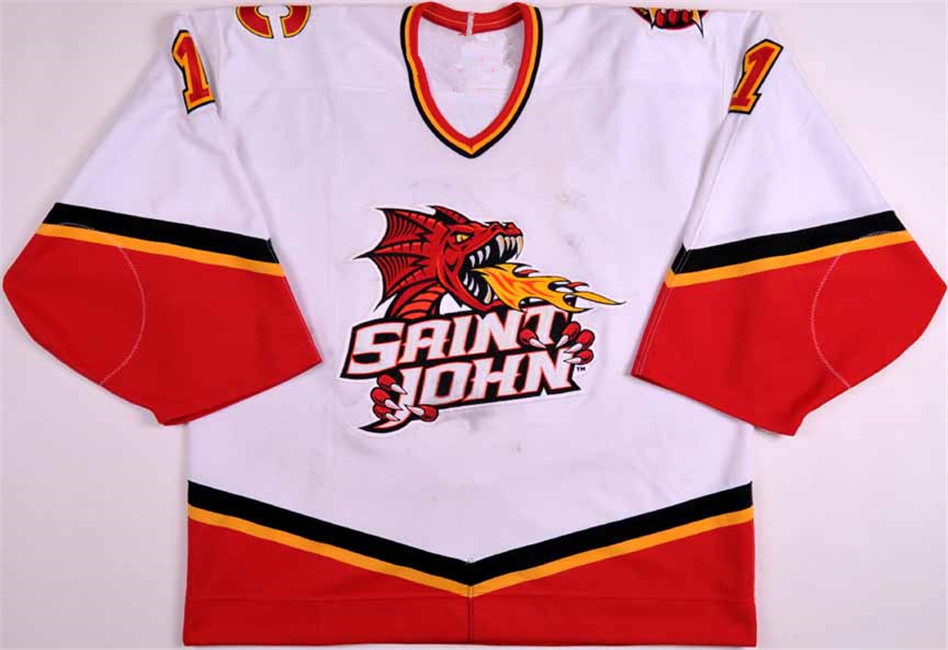 

Custom Vintage Rare Hockey 2002-03 J.F. Damphousse Saint Johns Flames Jersey 10 year Anniversary AHL Jerseys Or Any Name Number S-5XL, White