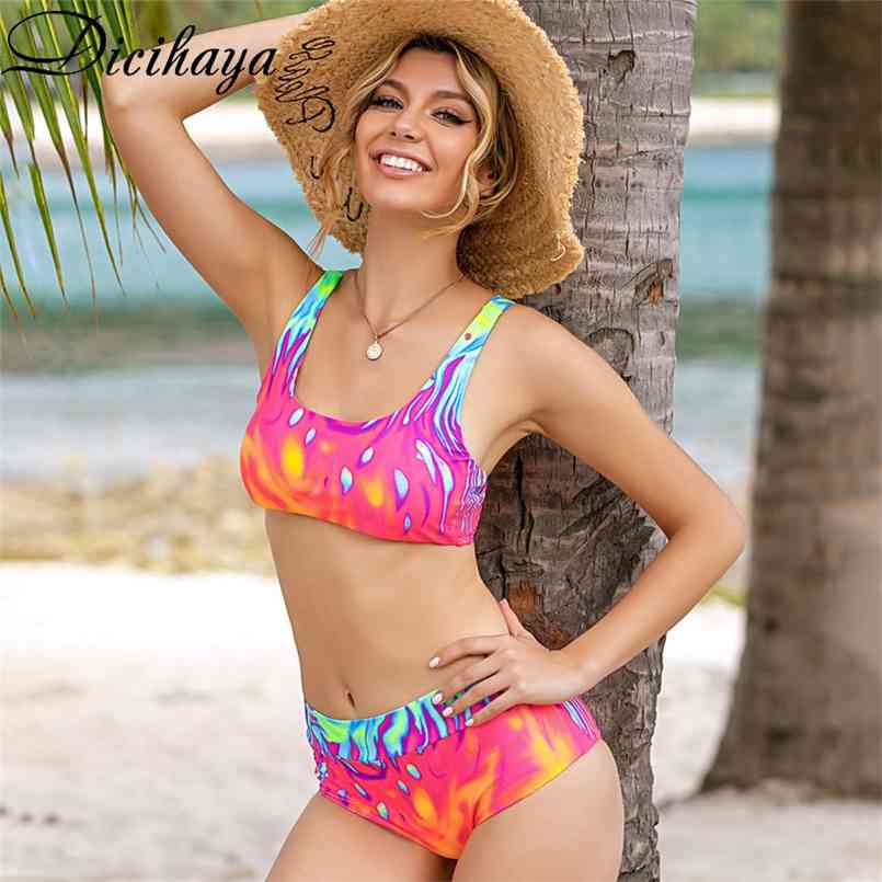 

LEEMIIJUU Women's Bikini Set Sexy Padded Swimsuit Women Sport Color Printing Swimwear Female Beach Bathing Suit Swimming Wear 210722, Multi