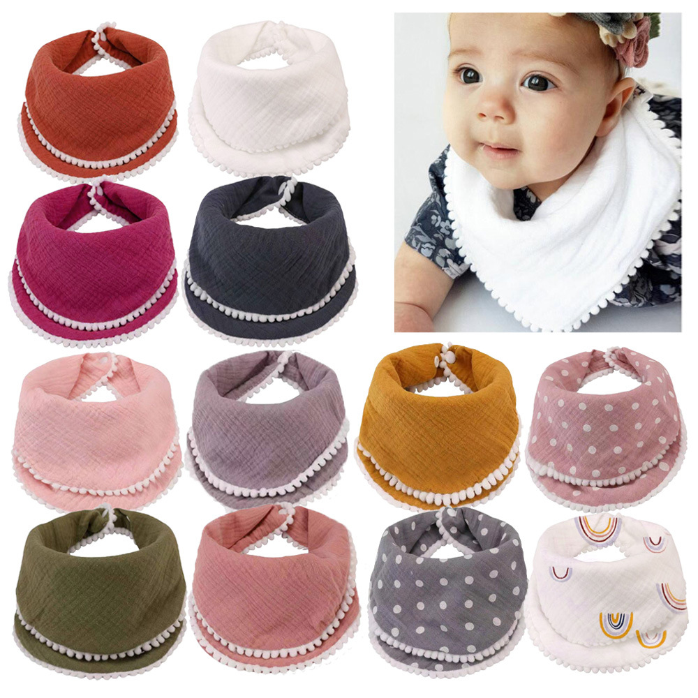 

Baby Feeding Bib Apron Ins Saliva Towel Gauze Lace Cotton Bandana Handkerchief Rainbow Dot Girl