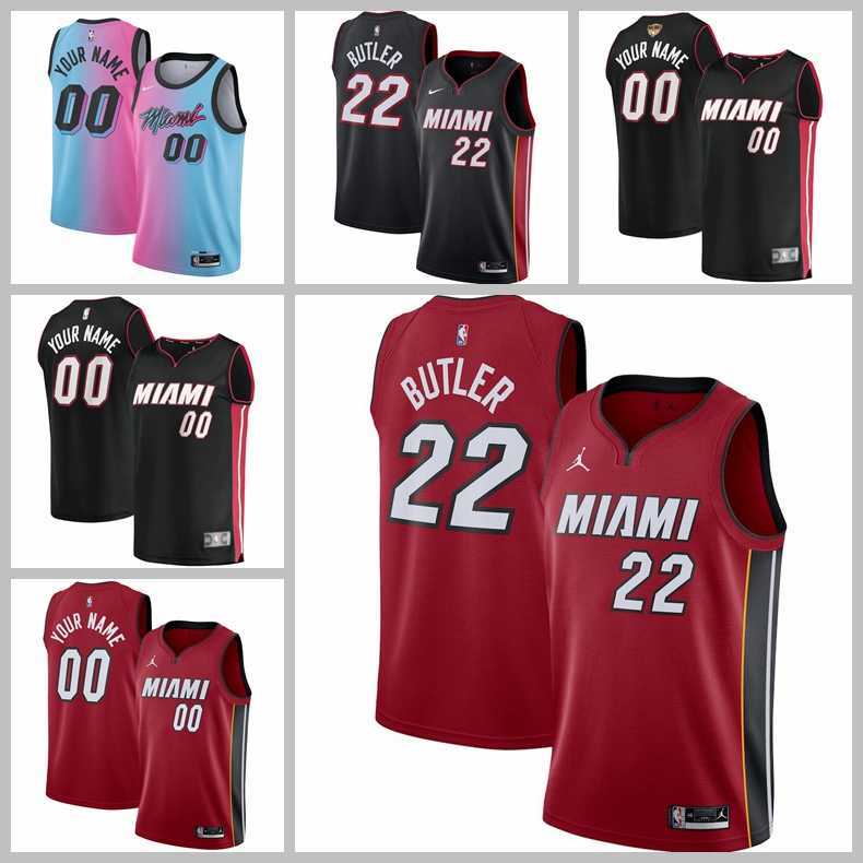 

2021 Basketball Team Jerseys Miami Heat Jersey Jimmy Butler Tyler Herro Black Red Gradient Color Stitched Size S-XXXL Mesh Breathable Quick Dry