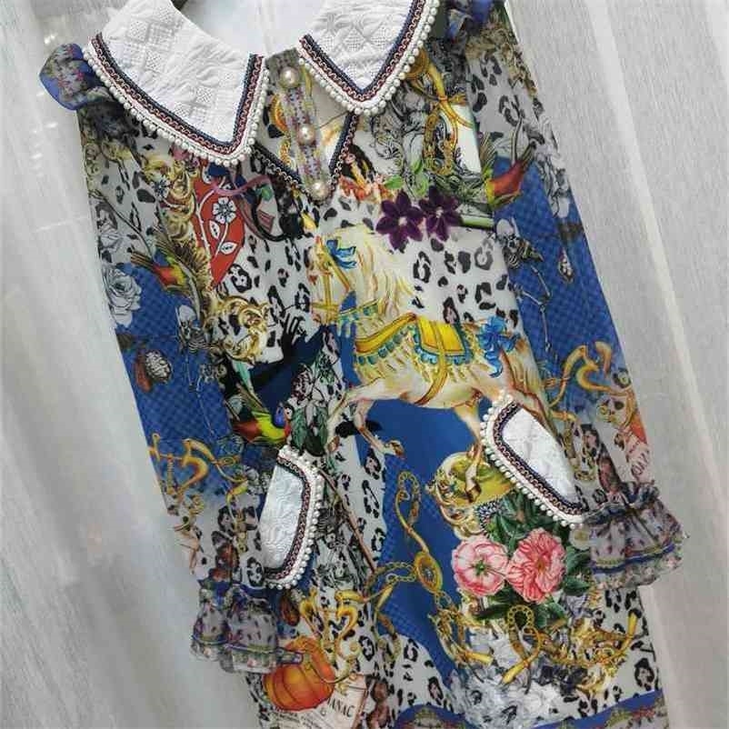 

Truevoker Runway Fashion Designer Mujer Festa Vestido Lady Long Sleeve Peter Pan Collar Baroque Print Women Luxury Dress 210602, Multi