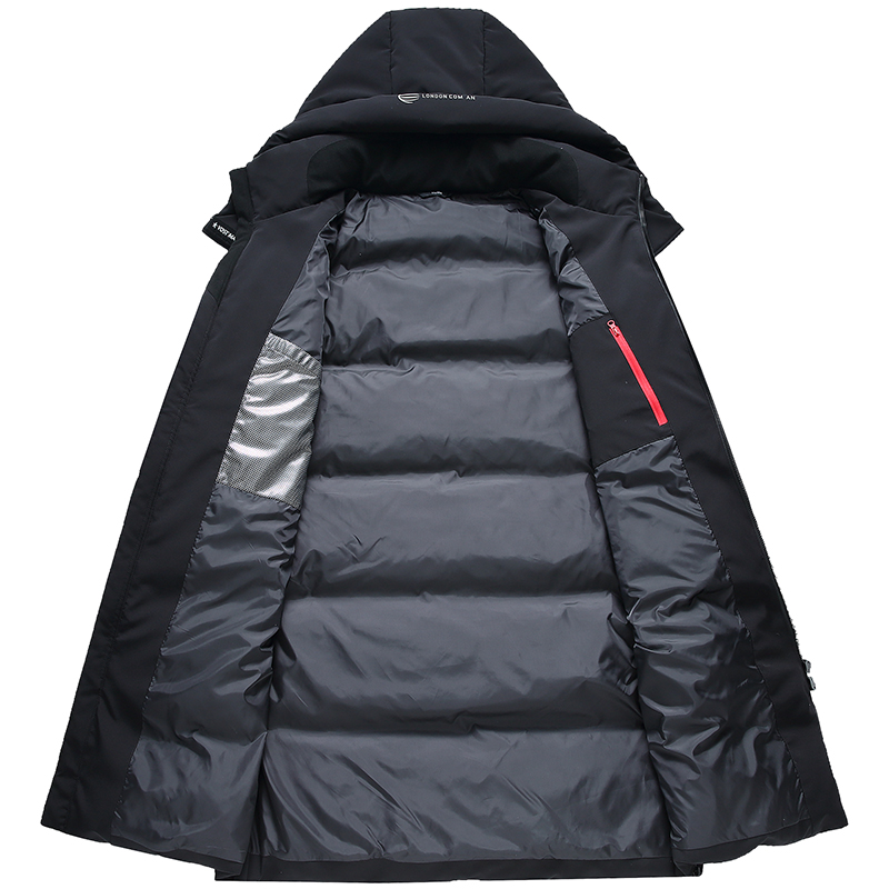 

Men's thickened medium long white duck down fox fur collar down jacket cold trend coat men, Black