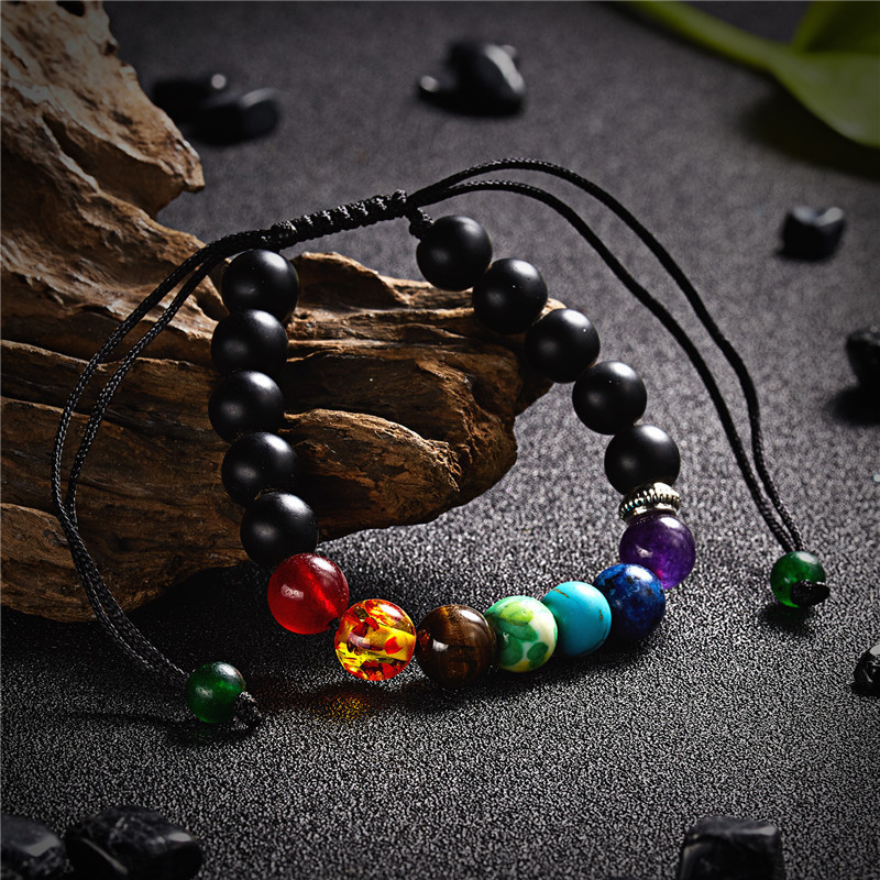 

Adjustable natural stone beads bracelet chakara bracelets for women pulseras men jewellery skull armband beaded bileklik erkek, Black