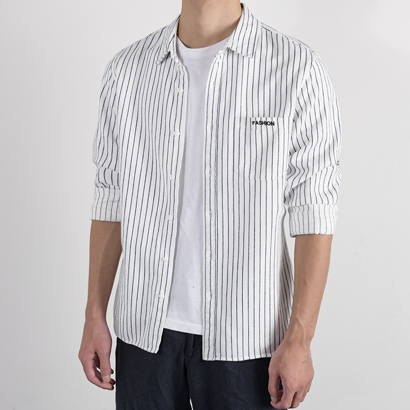 

2021 Autumn and Spring Cotton Brushed Striped Long Sleeve Fashion Nice Man's Chemise Shirt Hnfc, Black