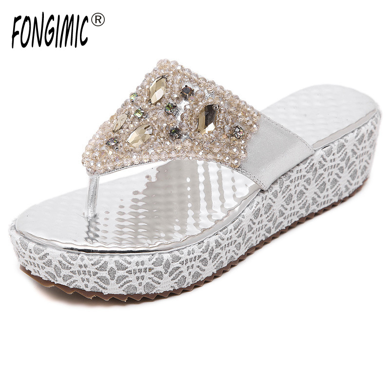 

Fongimic Fashion Women Flip Flops Bohemia Style Slip-on Plain Wedg Comfortable Female Sho Summer High Quality Slippers, Gold