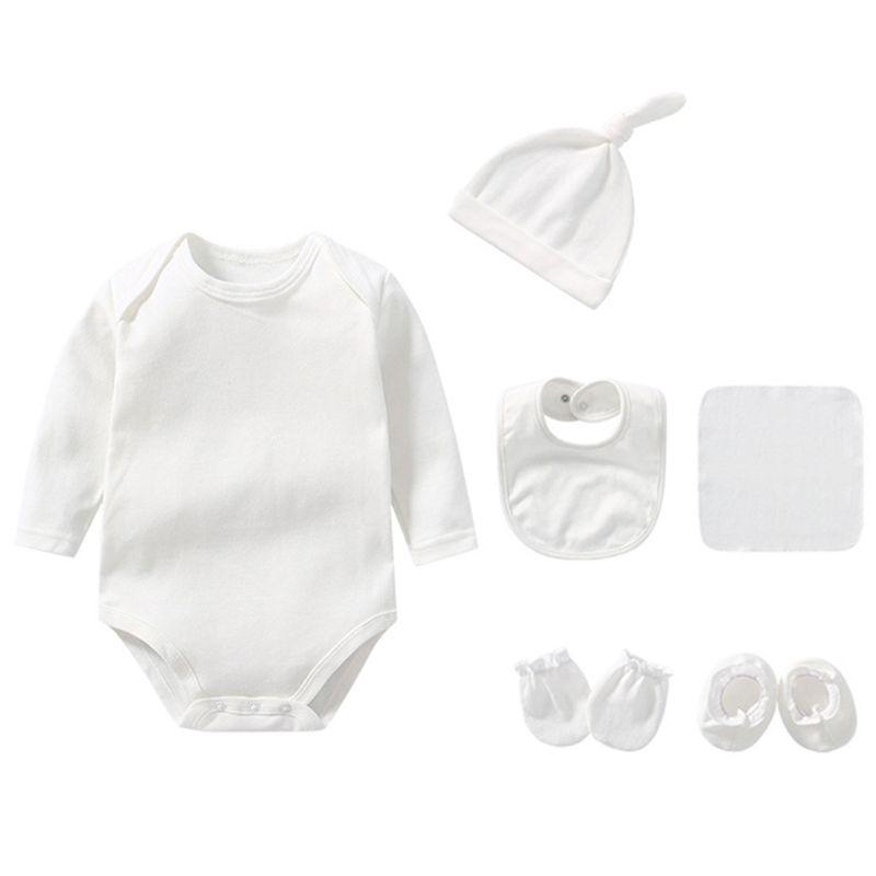 

Clothing Sets Baby Solid Color Jumpsuit Set Born Boys Girls Clothes Long Sleeve Triangle Harness Hat Infants Bib Hand Foot Cover, White