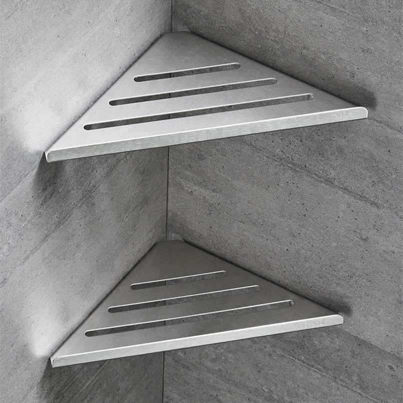 

304 Stainless Steel Bathroom Shelf 2 Layer Corner Frame Triangle Basket Brushed Silver Bahtroom Accessories Set 211112