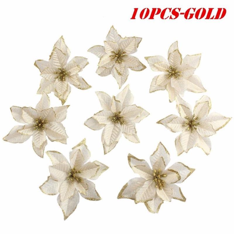 

Christmas Decorations 10Pcs 3 Layer Flannel Simulation Flowers Tree Decoration Scrapbooking DIY Year Ornaments Gift