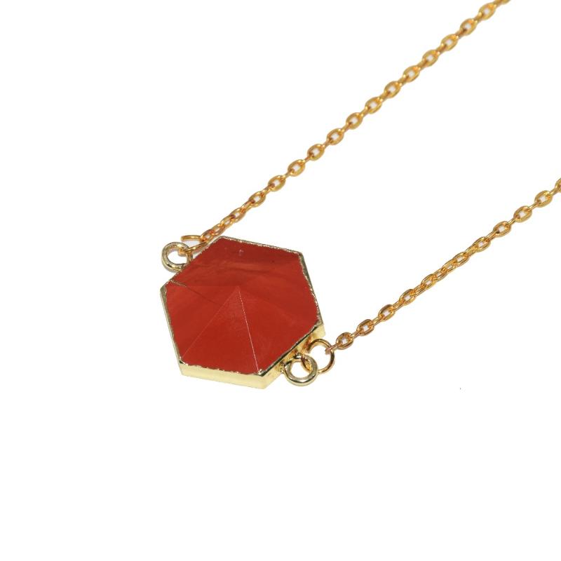 

Pendant Necklaces Free Ship Natural Blood Stone Hexagonal Connector Women Necklace Faceted Charm Long Chain For