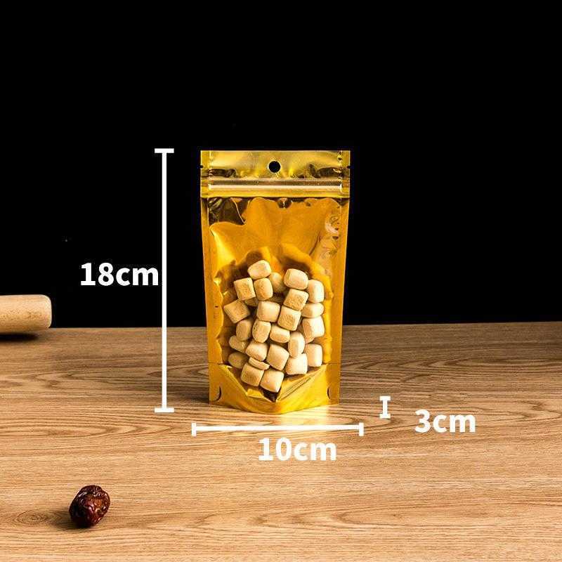 Gold Zipper Aluminized Packing Bags Resealable Matte/Clear Dried food Storage bags Candy Smell Proof Storage Zipper Bag with Hang Hole