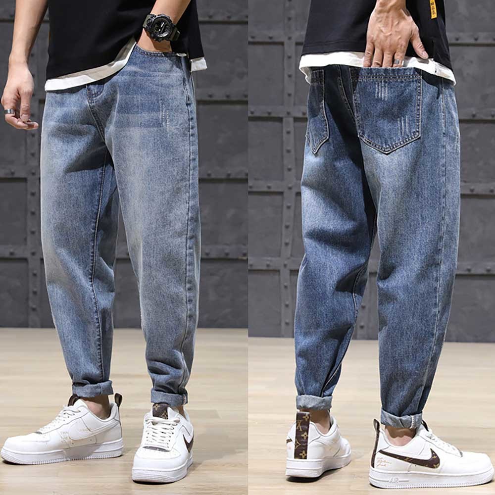 

2021 New Four Seasons Hare Casual Male Brem Loose Brim Baggy Hiphop Pants Men's Clothes Fwcf, Light blue.