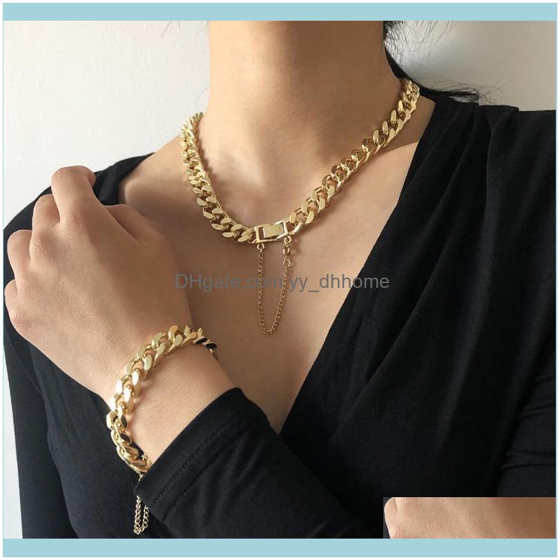 

Sets Jewelryhip Hop Exaggerated Cuban Big Chunky Chain Necklace & Pendant Bracelet Steampunk Maxi Lock Choker Men Women Jewelry Set Earrings, As pic