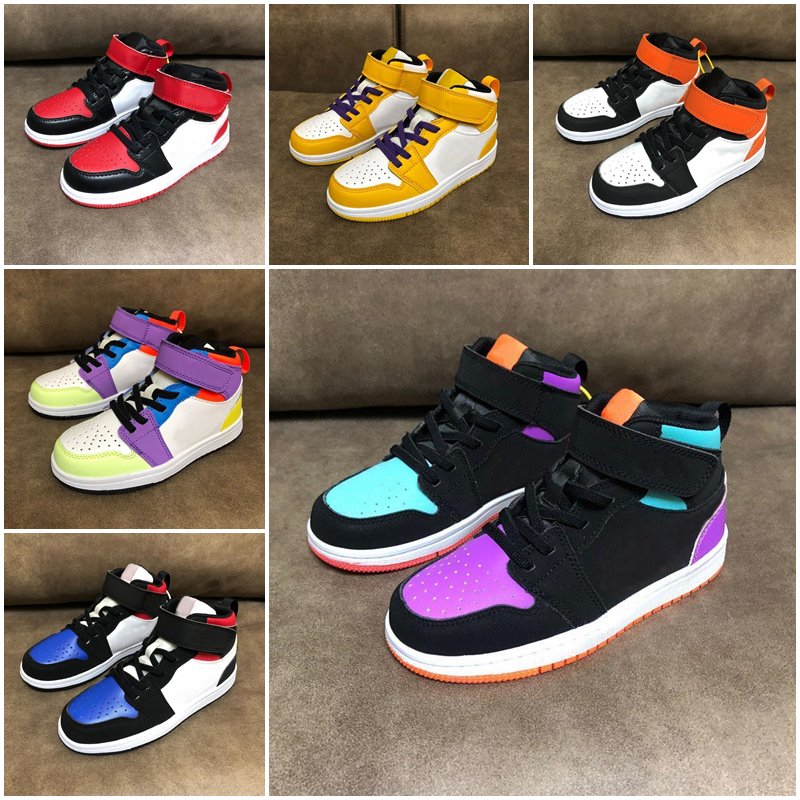 

2021 Chicago 1 1s Red Mid Magic Button Basketball shoes Blue Pink Purple Yellow Jumpman Children Boy Girl Kid youth sports skate sneaker trainers Retro EUR 24-35, #01