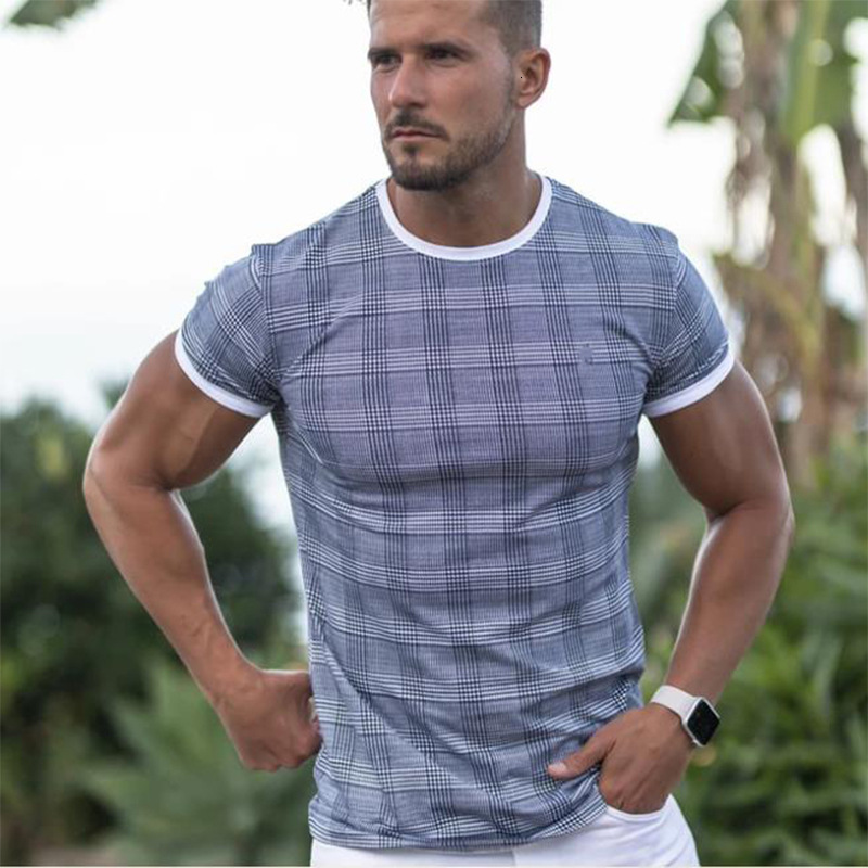 

2021 Fashion Men Slim Fit Plaid t Shirts Summer New Mens Short Sleeve Tshirt Hip Hop Man Sport Casual Tee Shirt Koszulka Mi32, T65-4