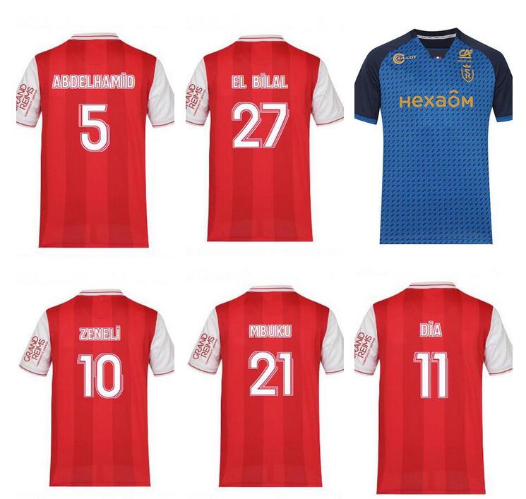 

21/22 Maillots Stade de Reims soccer jerseys EKITIKE TOURE CAFARO KONAN DIA FOKET CHAVALERIN ZENELI 2021 2022 hommes enfants de foot Uniforms