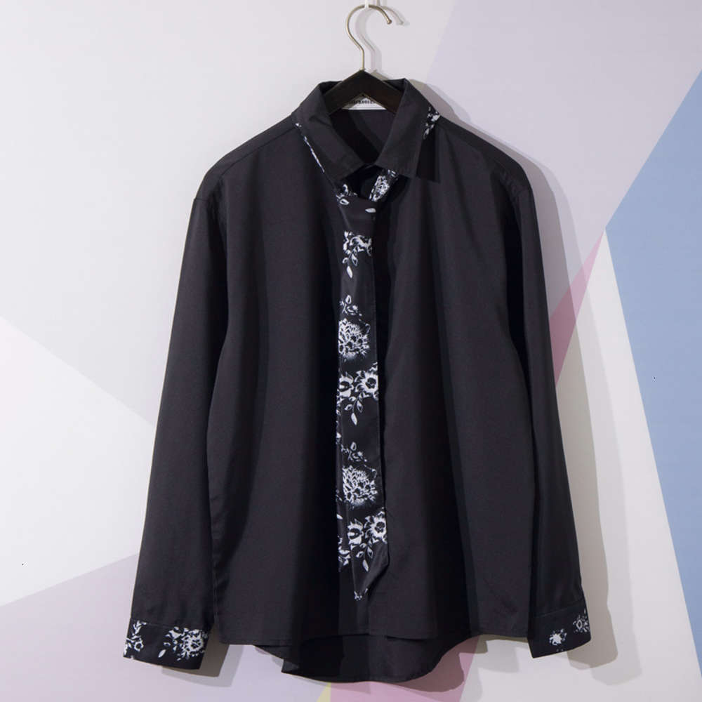 

2021 design Bow Tie Men's long sleeve loose art lazy style Shirt, White;black