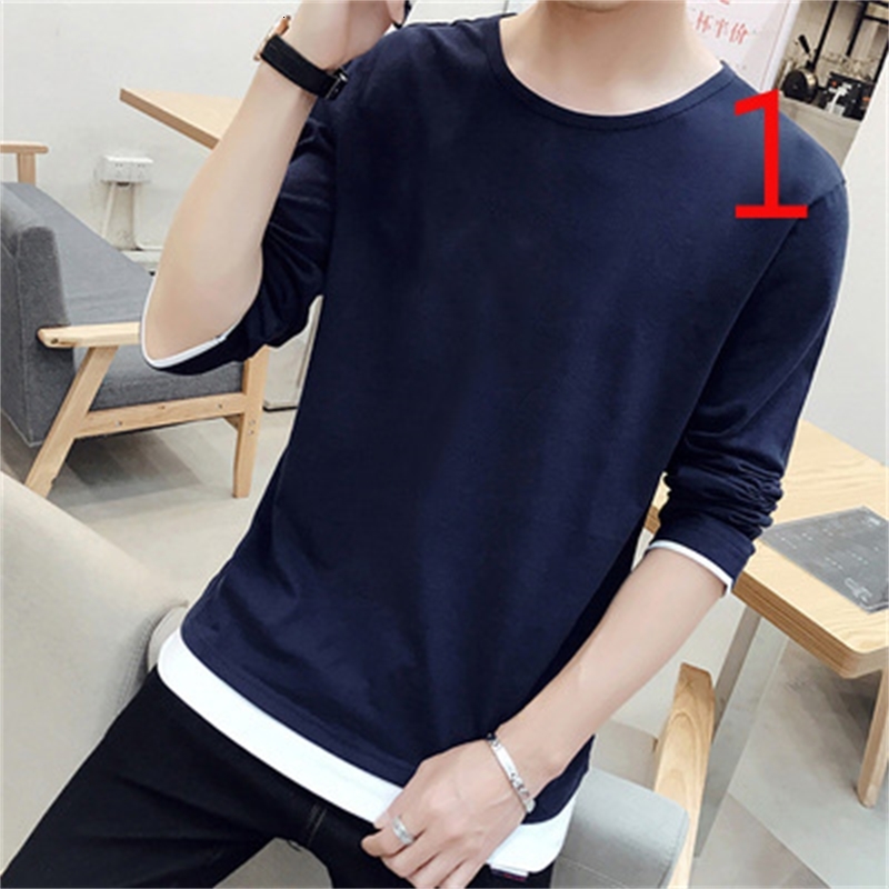 

2021 Men's Long Sleeve T-shirt Korean Trend New Autumn and Winter Plus Veet Cotton Bottoming Shirt Top Afif