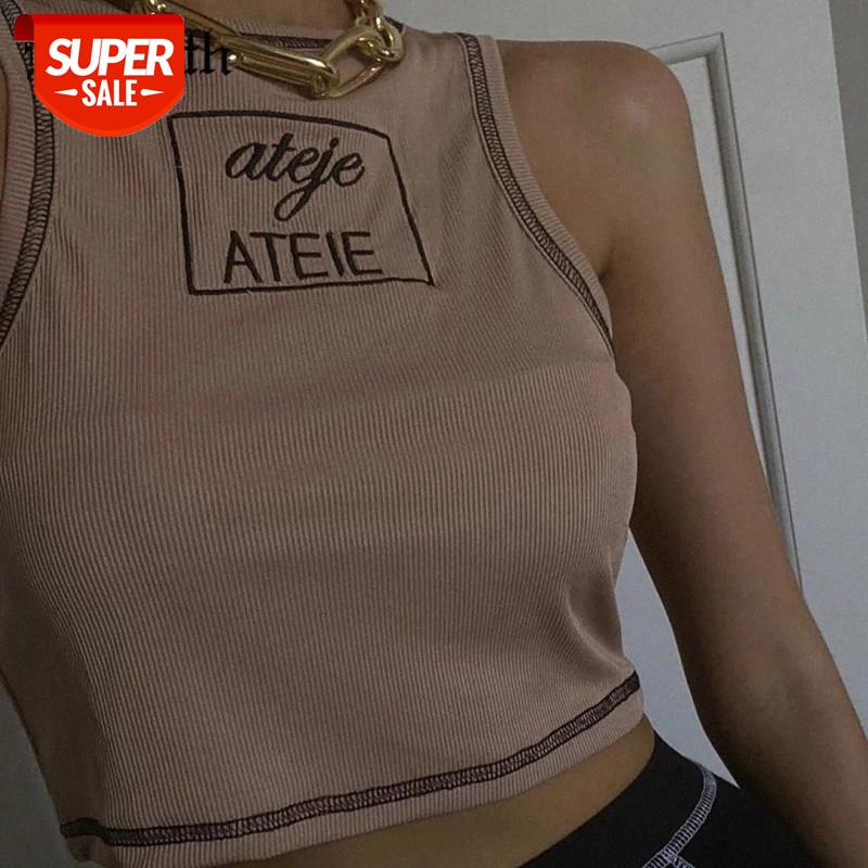 

InsGoth Punk Khaki Tanks Y2K EGirl Bodycon Women Tank Top Grunge Sleeveless Summer Cropped Top High Street Casual Basic Crop #nU2V, White