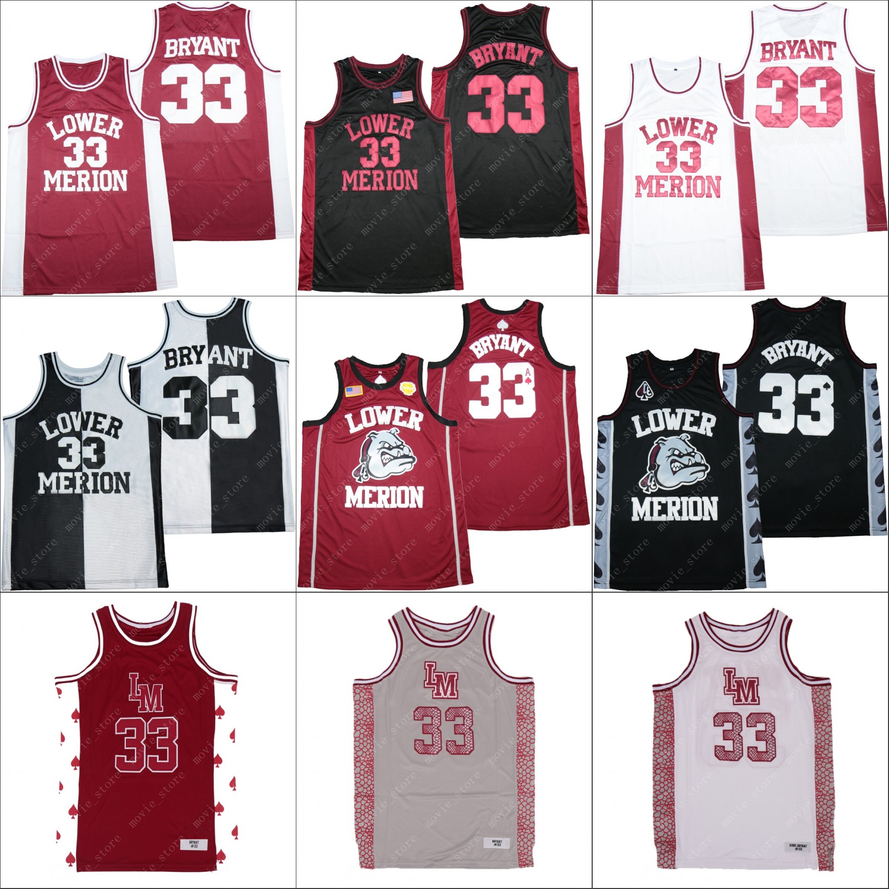 

Men's Lower Merion College 33 Bryant Basketball Jersey Championship High ScHool Jerseys Stitched, 33-3