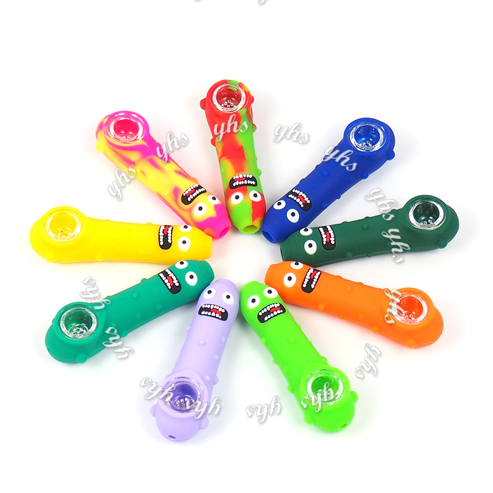 

3pcs Creative Funny Pickle 9 colors silicone Smoking Pipe unbreakable tobacco Hand Pipes with glass bowl C0310