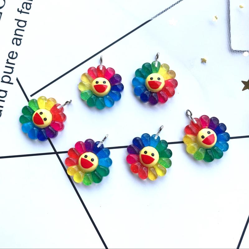 

Charms 2.4 And3 Cm10pcs Kawaii Flat Back Resin Smiling Flower For DIY Decoration Bag Earring Key Chain Patch Jewelry Making, Bronze;silver