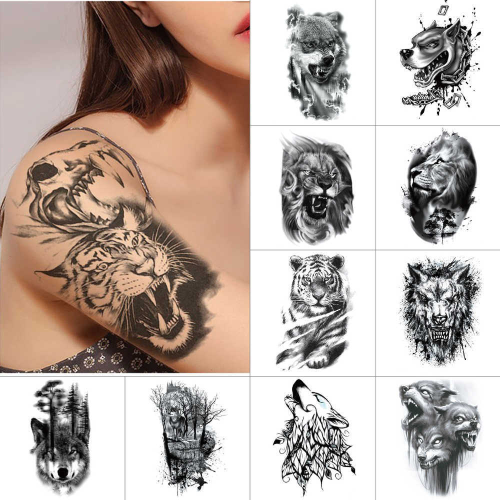 

Ink Tattoo animal Black temporary Wolf tiger horse Waterproof fake Beast Body art tattoo stickers