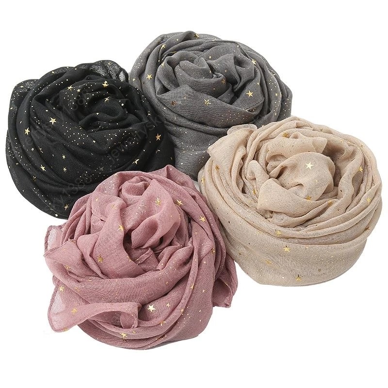 

Plain Cotton Glitter Muslim Hijabs Shawls Women Fashion Headscarf Large Size Head Wraps Turbans Foulard