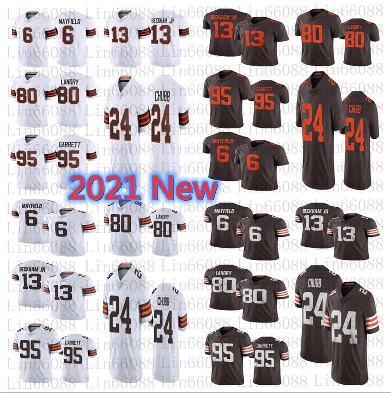 

2021 Men football 13 Odell Beckham Jr 6 Baker Mayfield 95 Myles Garrett 24 Nick Chubb 80 Jarvis Landry jersey, As
