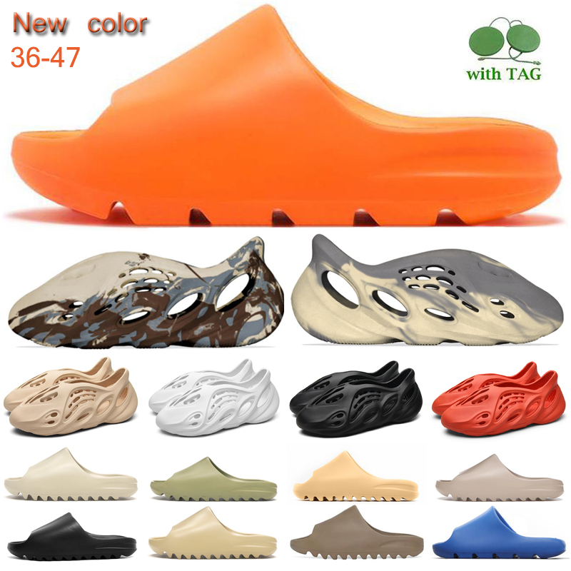 

2021 Foam Runner Sandal Slipper Cream Clay Enflame Orange Black White Bone Resin Desert Sand Men Women Fashion Slides Sandals Shoes US 5-13, Triple black 36-45