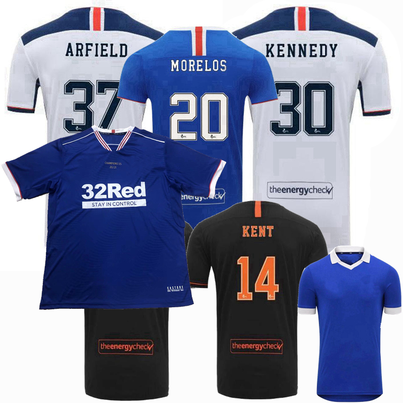 

20 21 Rangers Glasgow soccer jersey 2020 2021 CASTORE football shirt CHAMPIONS DEFOE MORELOS KENT ARIBO ARFIELD mens women kids kit, Away