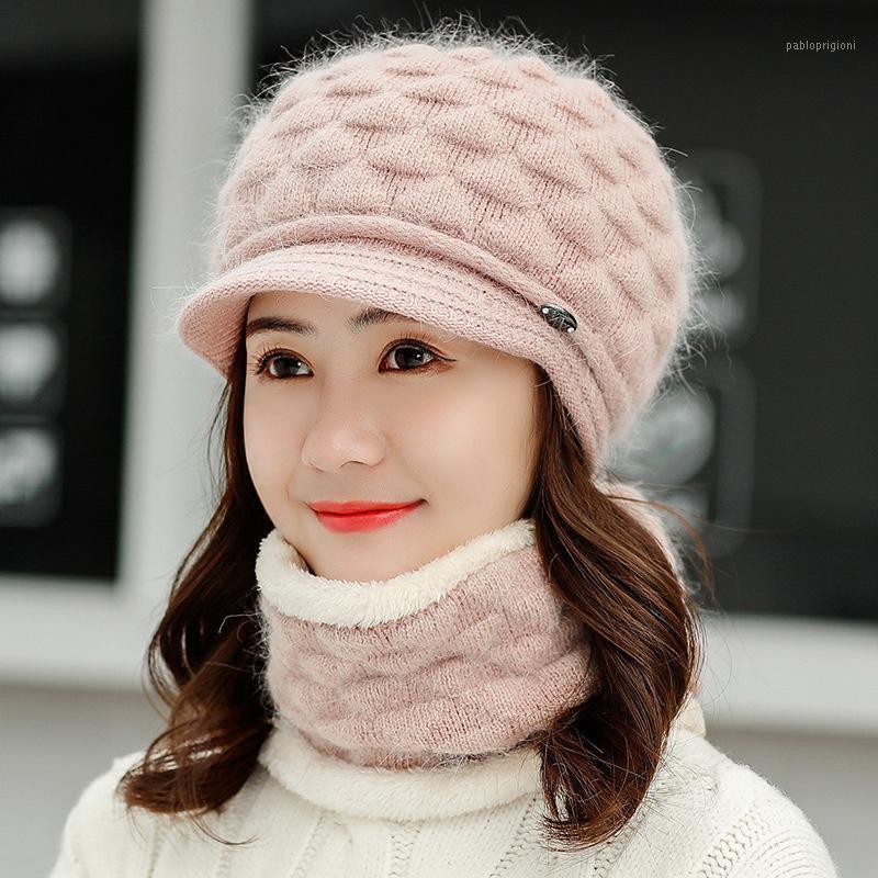 

Berets Fashion Women Octagonal Hat Scarf Sets Female Two - Piece Knitted Caps Set Windproof Protective Face Neck Warmer, Black