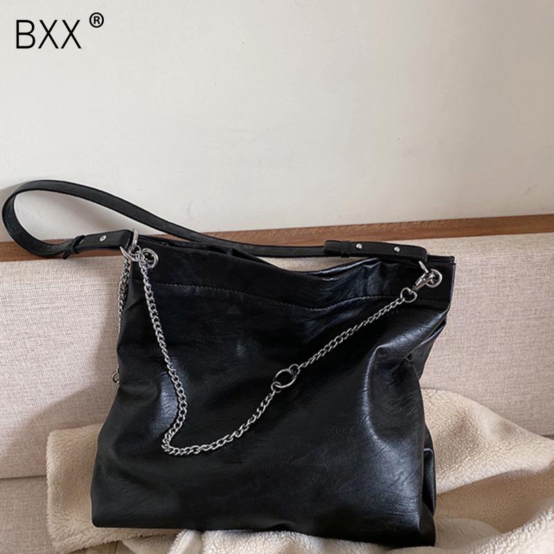 

[BXX] Women New Brief Chains Soft Large Capacity PU Leather Personality All-match Crossbody Shoulder Bag Fashion 2021 18A1740, Black