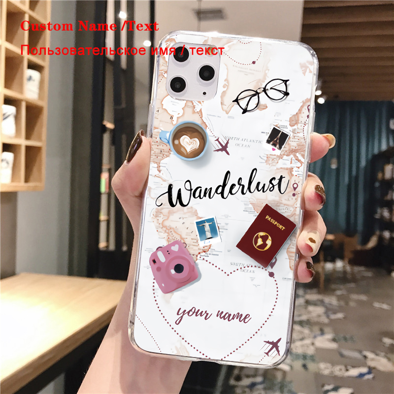 

World Map Travel Plans Clear Soft Phone Case For iPhone 12 Pro MAX X XS Max 7 8 Plus XR Case DIY Custom Name For iPhone 11 Cover, Pdiy129