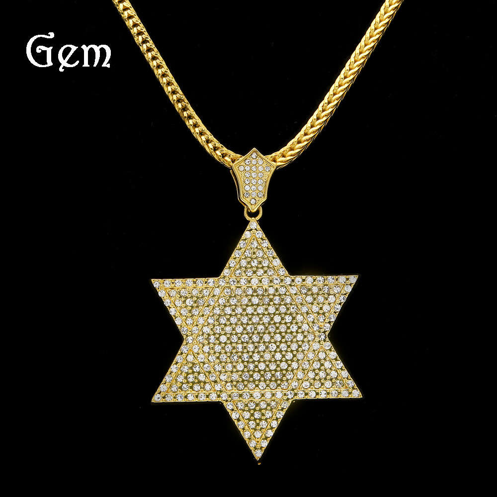 

Trendy hip hop Necklace David's star men's and women's hexagon Star Diamond Pendant
