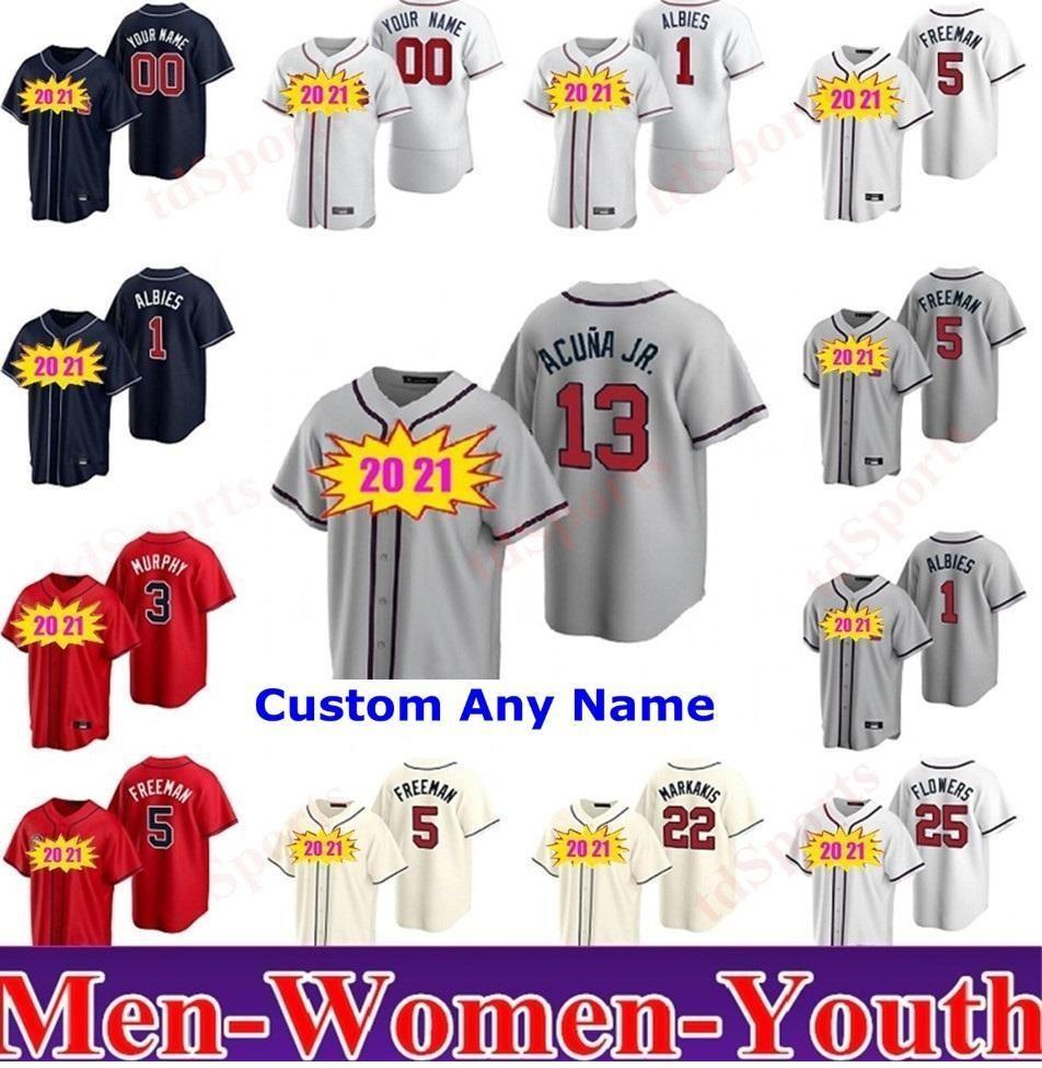 

2020 Atlanta Men Women kids Ronald Acuna Jr. Freddie Freeman Dansby Swanson Cole Hamels Ozzie Albies Chipper Jones Braves baseball Jerseys, Blue;black