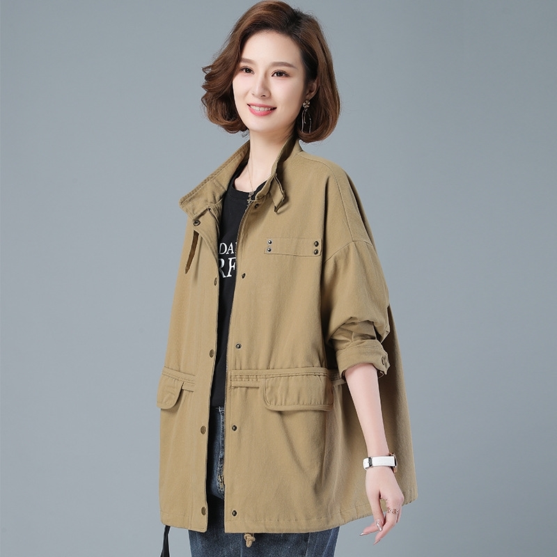 

Korean loose casual work windbreaker coat plus size fat mm women's clothes 2021 spring new 8814, Khaki