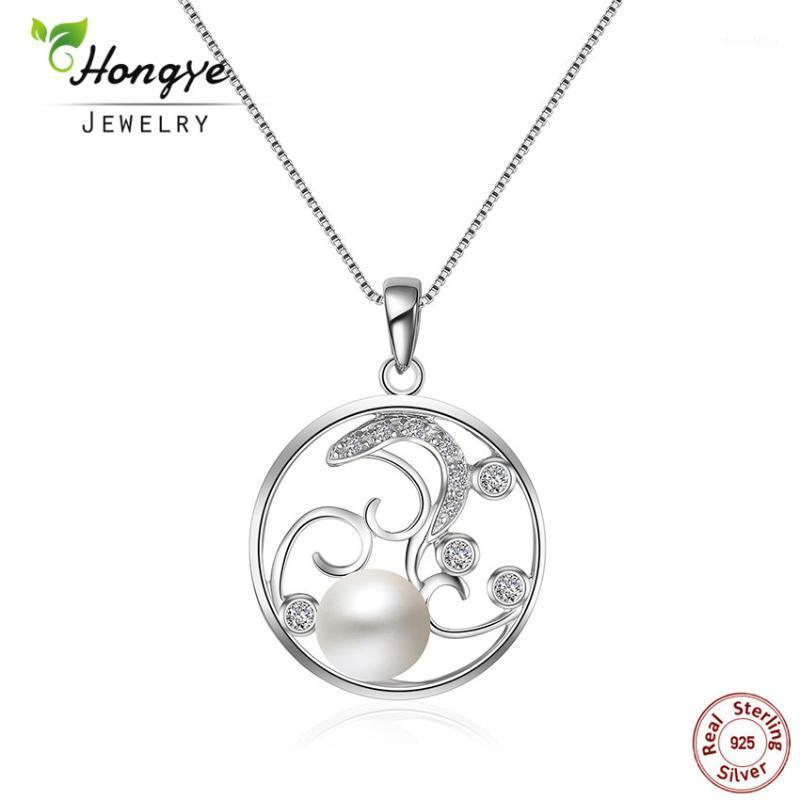 

Hongye Real Natural Freshwater Pearls Necklace & Pendants 925 Sterling Silver 7-8mm Circle Hollow Out Pearl Jewelry For Women Chains